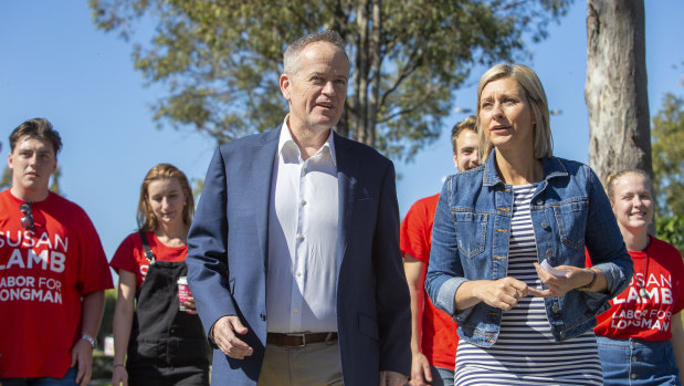 Labor leader Bill Shorten with newly elected member for Longman Susan Lamb. 