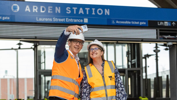 Environment and Outdoor Recreation Minister Steve Dimopoulos with Premier Jacinta Allan at Arden station in January.