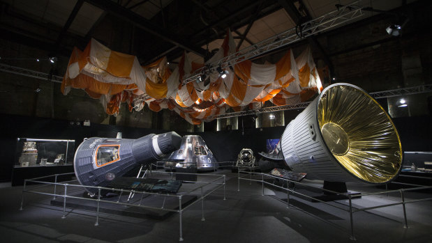 The innovation gallery featuring full-scale spacecraft replicas.