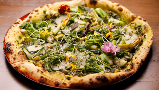 The super greens pizza at Red Sparrow Pizzeria.