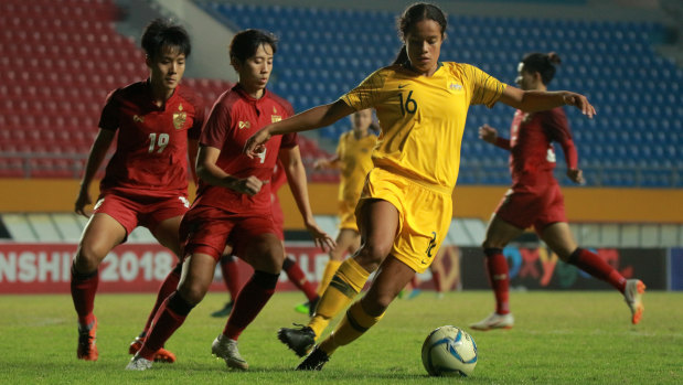 Wonderkid: 15-year-old Mary Fowler playing for the Young Matildas. 