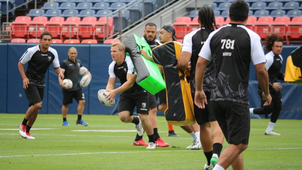Pioneering spirit: The Kiwis run a drill during the captain's run before the Denver Test against England.