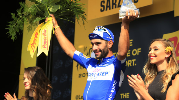 Tour et encore: Fernando Gaviria of Colombia celebrates his stage four win.