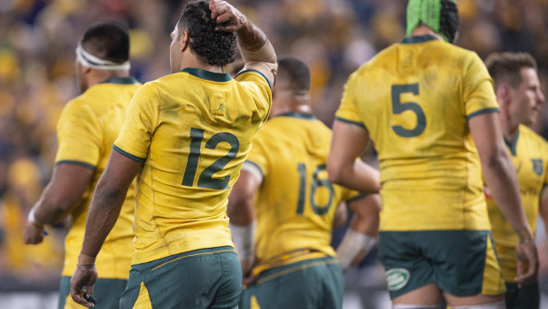 More body language: Kurtley Beale shows his disappointment as the Wallabies let their intensity slip.