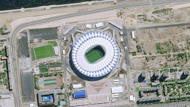A satellite image shows the Volgograd Arena.