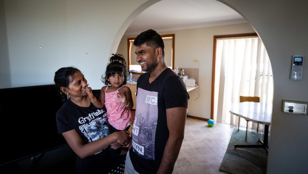 Thileeban, pictured with his wife Devarani Rajalingam, is finding it difficult to find work in Bathurst, where they live.