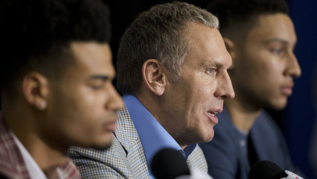 The 76ers; Bryan Colangelo (centre) is in hot water over alleged use of 'burner' Twitter accounts.