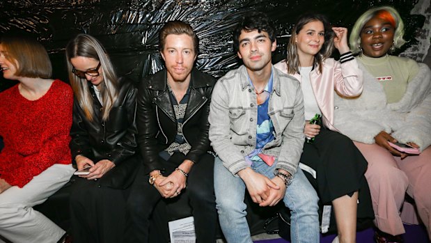 Three-time Olympic gold medallist Shaun White (L) with Joe Jonas at the Double Rainbouu MBFWA show at the Lansdowne Hotel on Monday.