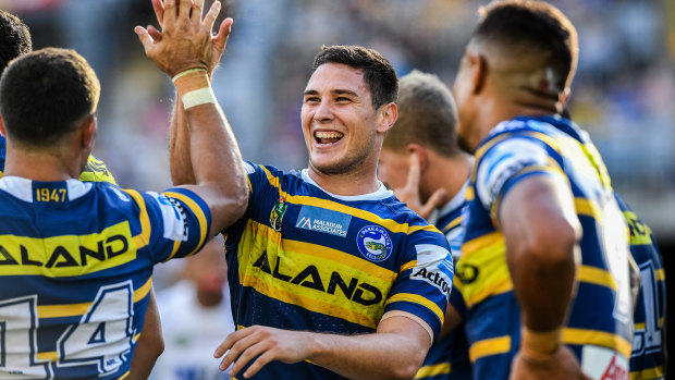 Double down: Mitchell Moses and the Eels.