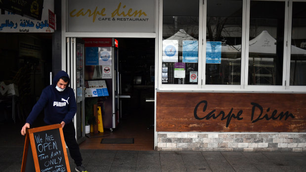 Cafe owner Sam Aldoumany at the deserted Liverpool mall on Saturday.