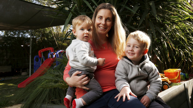 Ashlea Bell with her sons Lachy (10 months) and Nathan (three).