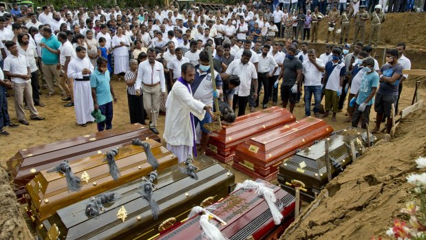 A mass burial for Easter Sunday attack victims in Negombo on Wednesday.