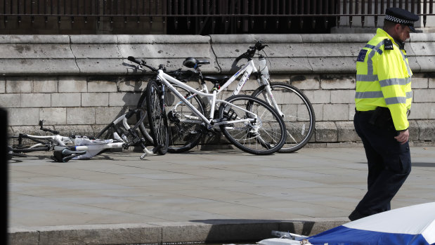 Bicycles near the scene of the crash at the Houses of Parliament.
