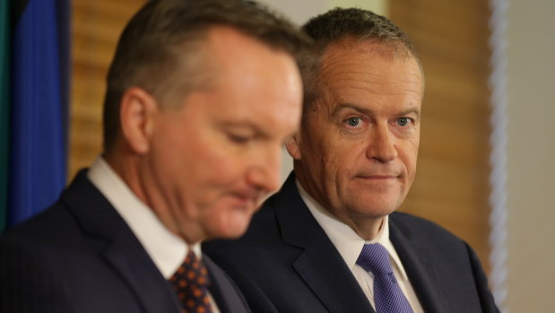 Opposition Leader Bill Shorten and treasury spokesman Chris Bowen announce the tax decision.