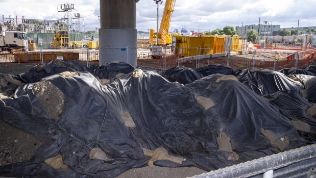 Contaminated soil from the West Gate Tunnel project dumped near CityLink off Footscray Road.