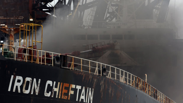 The fire on the Iron Chieftain has suspended operations at Port Kembla.