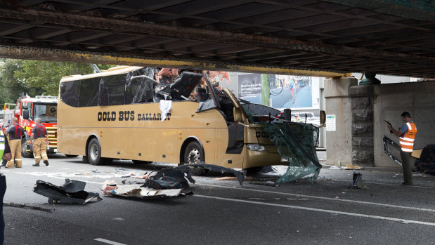 The Gold Bus crash into the notorious Montague Street bridge in February 2016. 