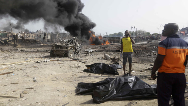 After the blast in Lagos, Nigeria on Sunday.