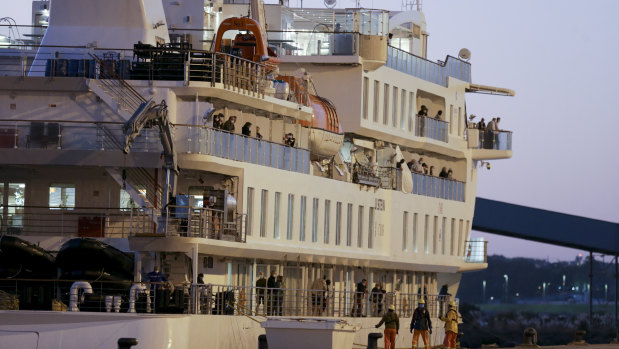 The Greg Mortimer docked in Montevideo, Uruguay.