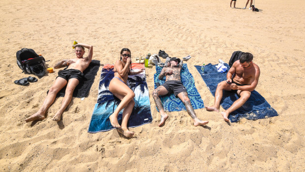 St Kilda beach on Tuesday as the weather reached 30 degrees.