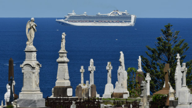 The ill-fated Ruby Princess as seen from Waverley Cemetery.