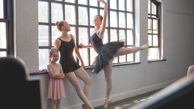 Marlo, 7, Ruby, 17, and Madeline, 17, at the Clifton Dance Studio, which has now been damaged. 