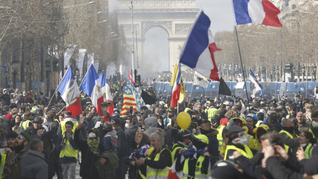 Yellow vest demonstrators on the Champs-Élysées on March 16. 
