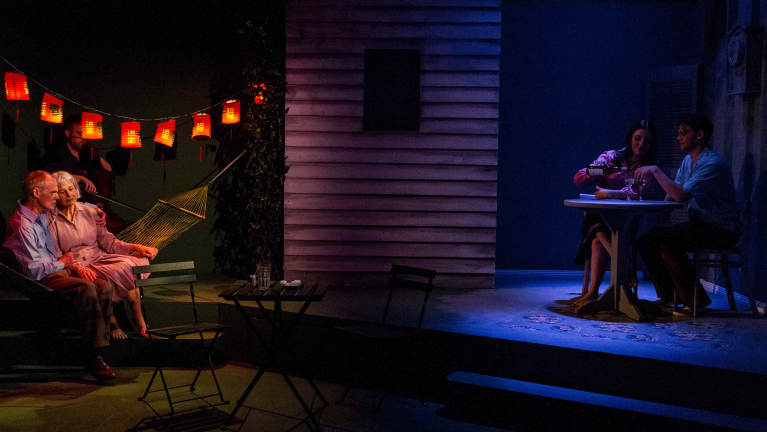 Murray and English, left, and Maddy Jevic and Dylan Watson as young Maggie and Billy, right.