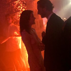 Former couple Justin Hemmes and Kate Fowler having an intimate moment at the LV party. 