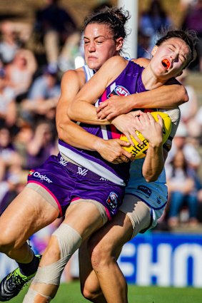 Kate Gillespie-Jones collects Fremantle's Ebony Antonio.