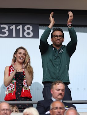 Ryan Reynolds and his wife, Blake Lively, cheer on Wrexham.