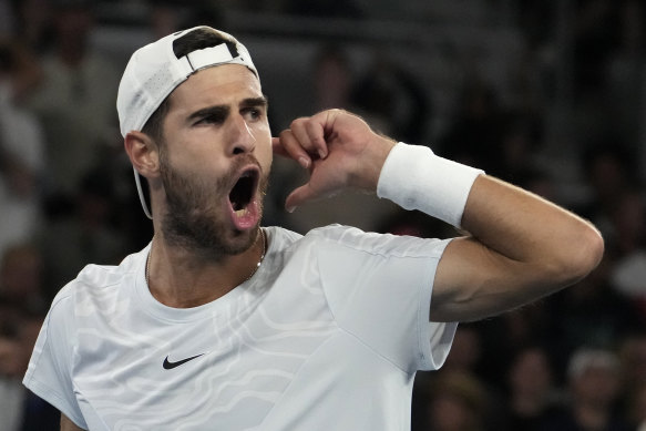 Karen Kachanov during the match against Frances Tiafoe.