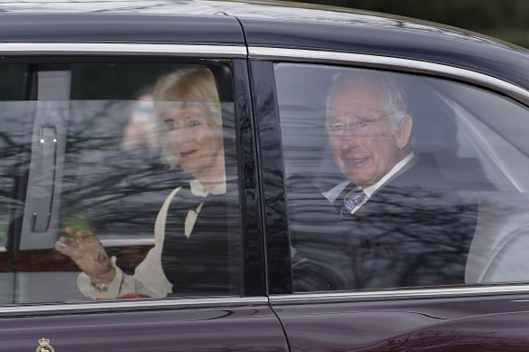 King Charles III and Queen Camilla leave Clarence House in London on Tuesday.