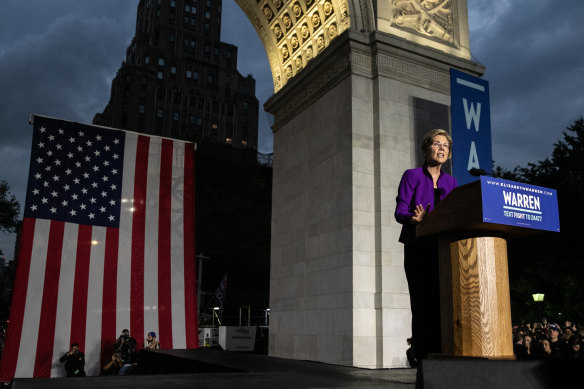 A left-leaning populist: Senator Elizabeth Warren in New York.