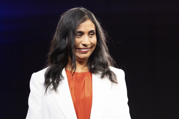 Labor candidate for Swan, Zaneta Mascarenhas during the Labor Party campaign launch at Optus Stadium in Perth, WA, on Sunday 1 May 2022