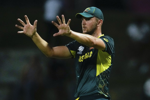  Josh Hazlewood during the match against Namibia.