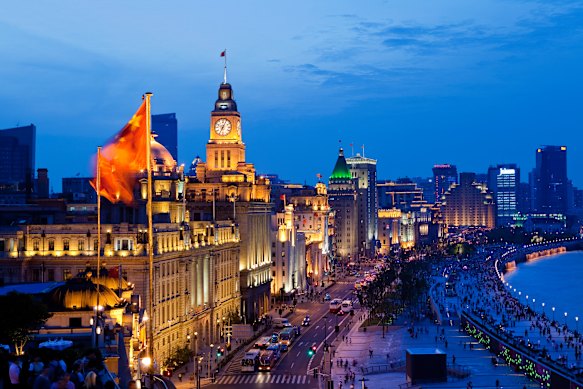 The Peace Hotel (with the green dome) on Shanghai’s Bund.