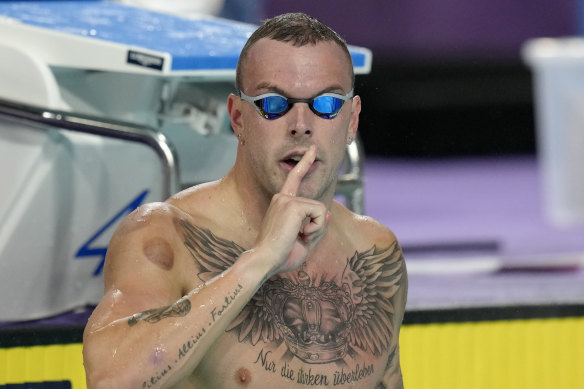 Kyle Chalmers of Australia reacts after winning the gold medal.