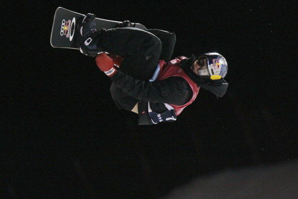 Australian Scotty James on his way to the World Cup men's snowboard halfpipe title in Calgary, Canada.