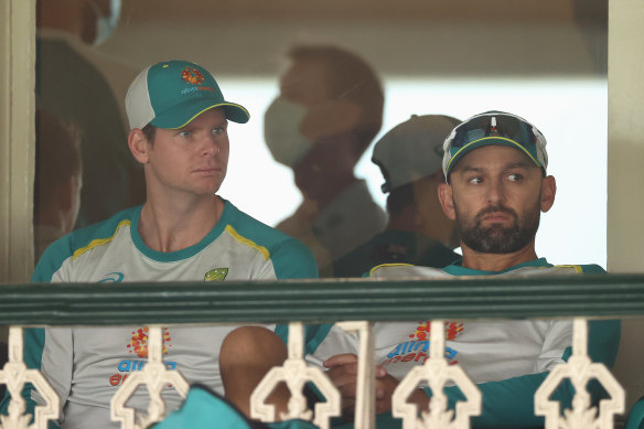 Steve Smith with Nathan Lyon.