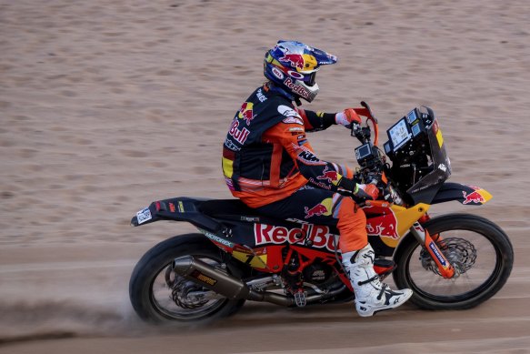Toby Price in action during stage four of the Dakar Rally.