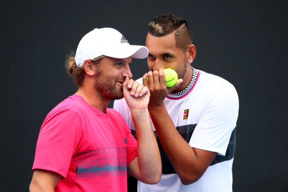 Matt Reid and Nick Kyrgios playing doubles together.