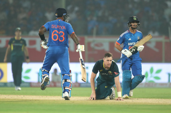 India’s captain Suryakumar Yadav and Ishan Kishan runs between the wickets.