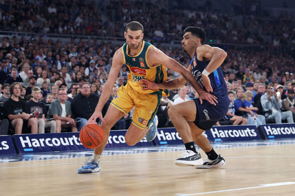 Jack McVeigh drives to the basket for the JackJumpers in game five of the NBL championship series.