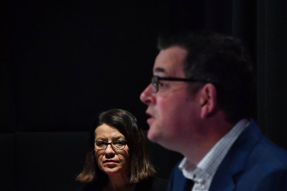 Then-health minister Ms Mikakos with Premier Daniel Andrews in August last year.