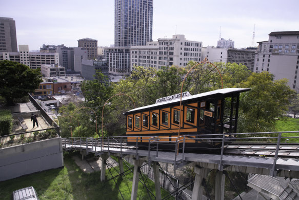 The Angels Flight funicular railway in the Bunker Hill district of downtown Los Angeles.