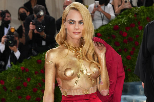 Look to Cara Delevigne at this year’s Met Gala for holiday make-up inspiration.