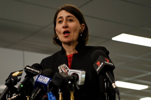 The NSW Premier at a vaccination update earlier today. 