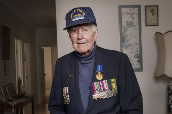 World War II veteran Frank McGovern at home in Randwick.