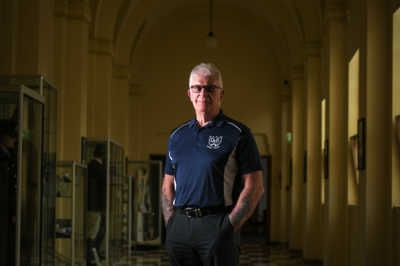 How things have changed. Detective Senior Sergeant Wayne Laver at the Police Academy with his hands in his pockets. When he joined 55 years ago the punishment would have been 20 push-ups.